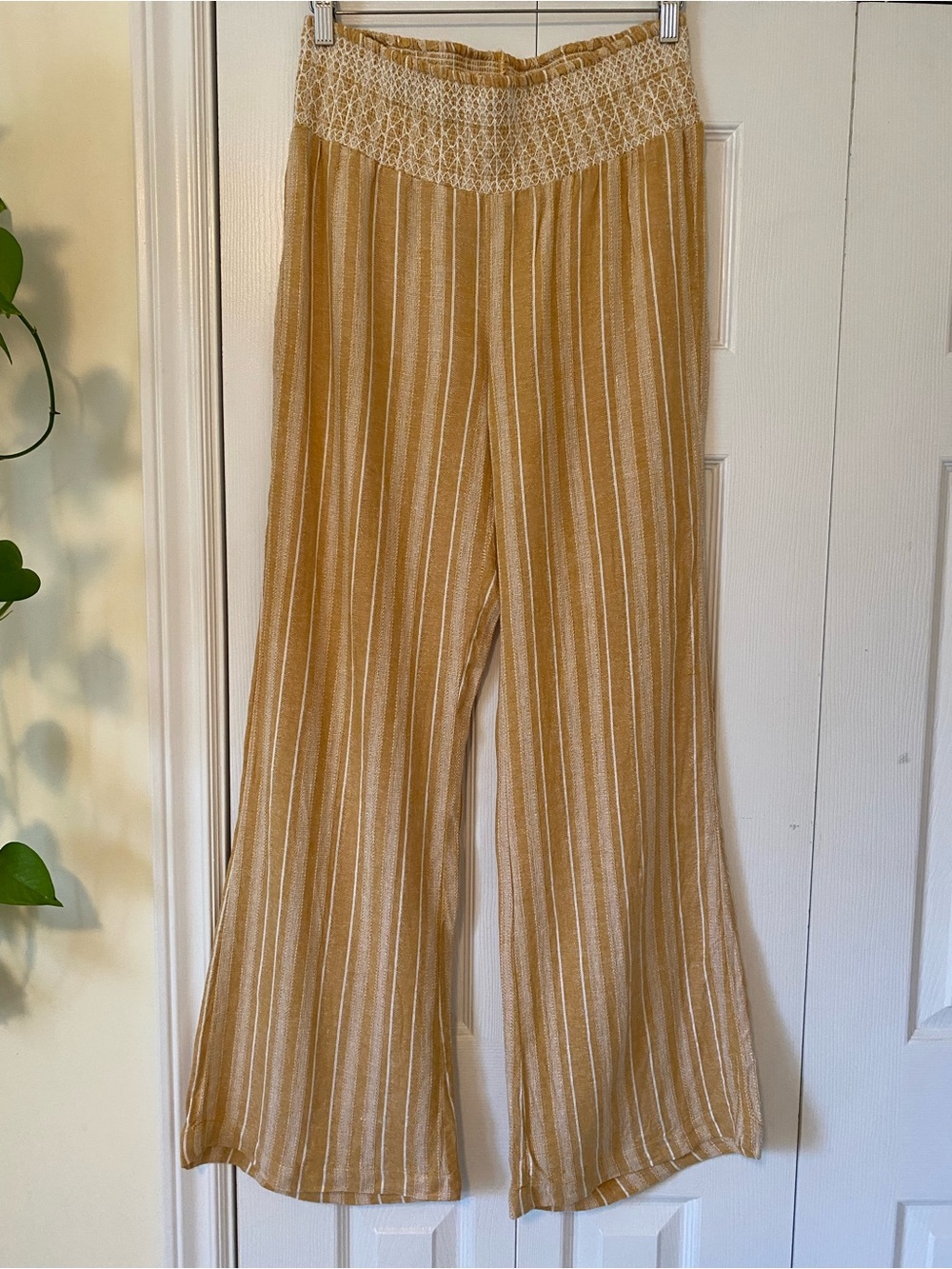 Indigo Rein Mustard Yellow and Cream woven Striped Wide-Leg Pants Bellbottoms L